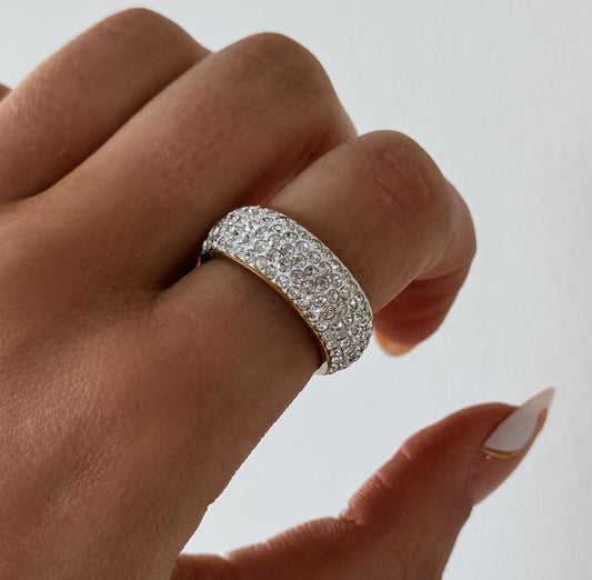 Stackable Pave Dome Ring, sparkle dome ring, chunky gold stacking ring, gold dome ring, thick statement ring, sparkly wide band dome ring