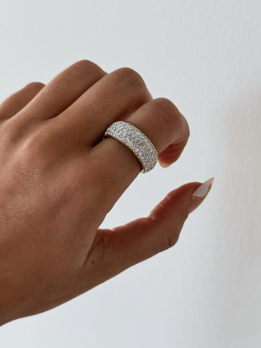 Stackable Pave Dome Ring, sparkle dome ring, chunky gold stacking ring, gold dome ring, thick statement ring, sparkly wide band dome ring