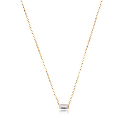 14k gold minimal necklace on white background