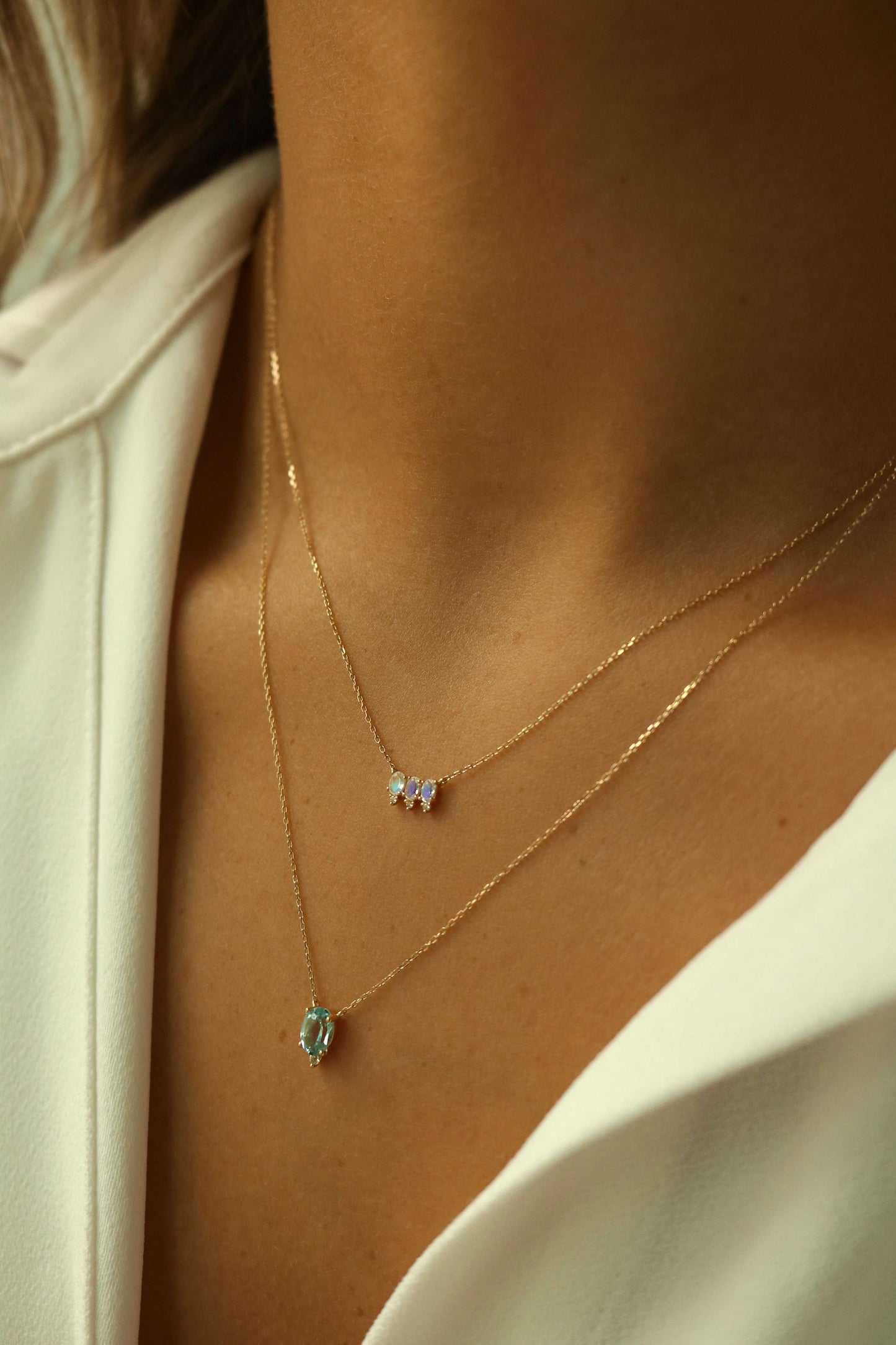 rainbow moonstone opal necklace pendant solid gold 14k