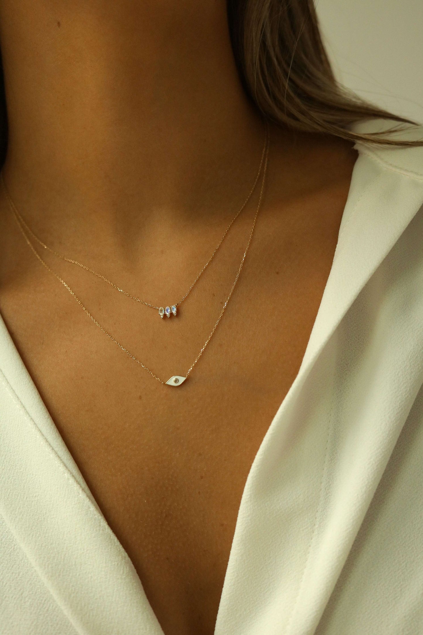 colorful moonstone necklace in solid 14k gold