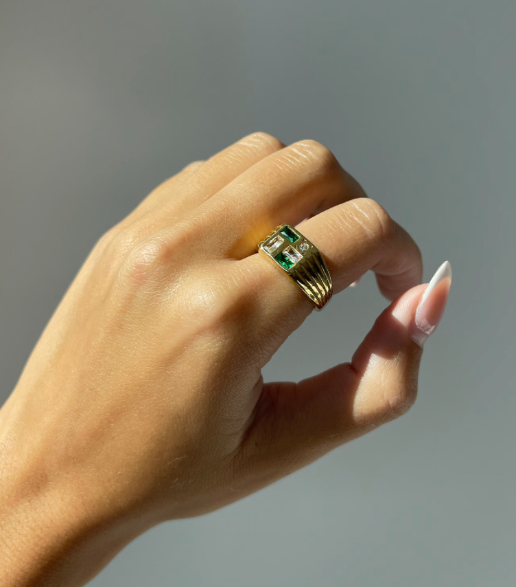 Green Studded Signet Ring