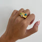 Chunky Gemstone Ring, statement ring irregular chunky, hammered textured gold ring, large gold ring, eccentric ring, unique ring, thick ring