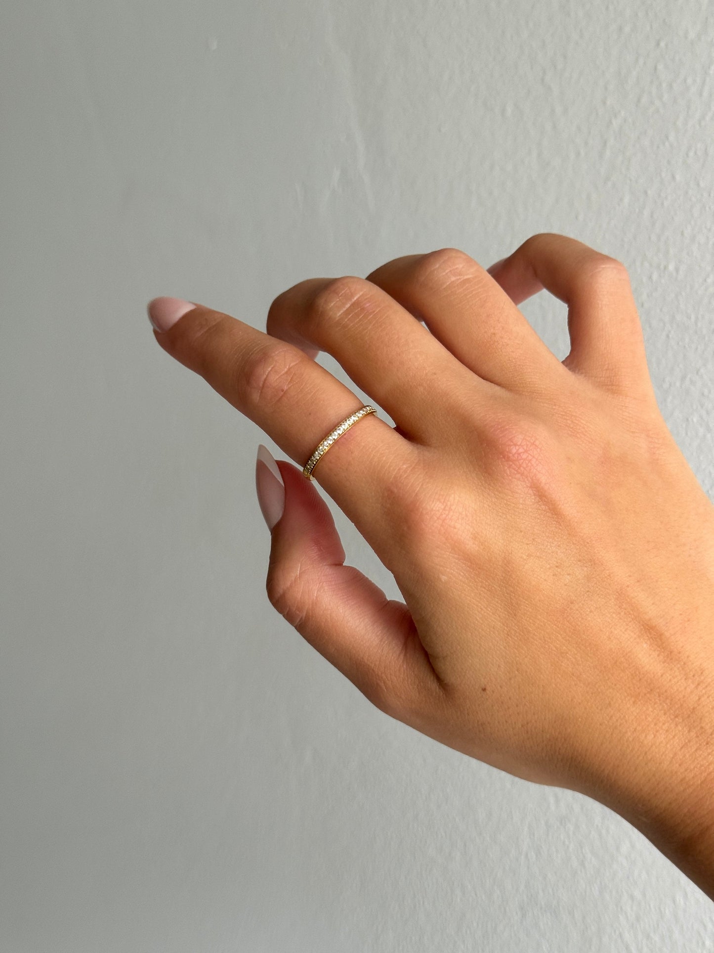 Thin dainty ring, thin gold ring, dainty gold band ring, stackable ring, minimalist ring, thin gold ring band women pave stone ring stacking