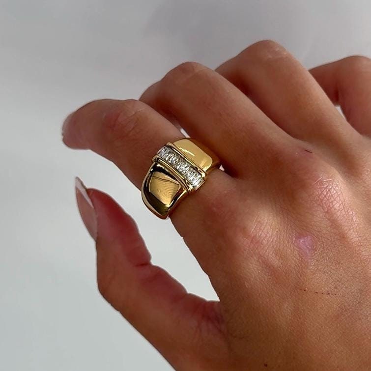 Chunky gold ring, dome ring for women, vintage statement rings gold filled, large dome ring, unique rings, thick gold ring, maximalist ring