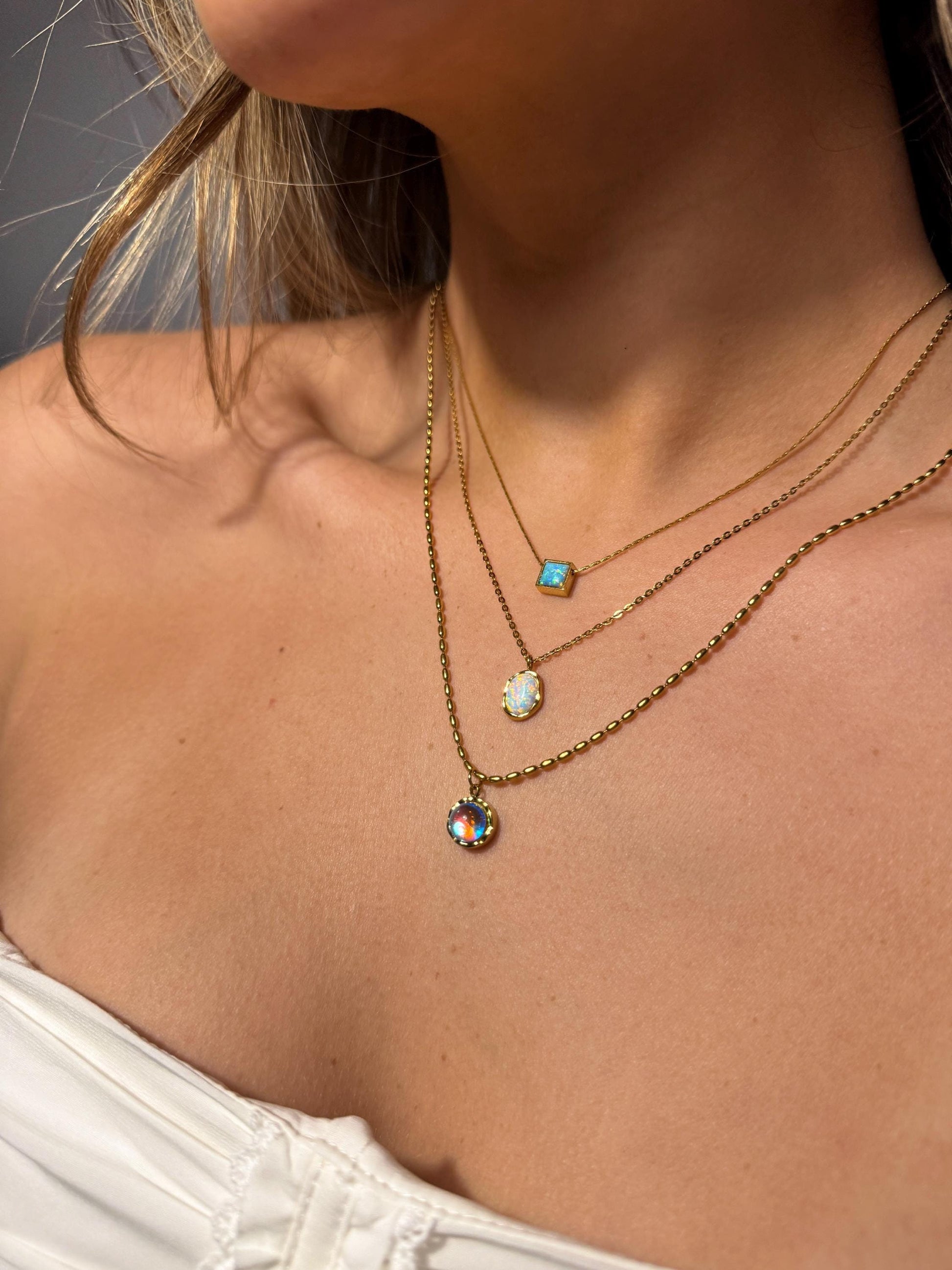 Gold Opal necklace, gift for her, birthstone jewelry, moonstone necklace, gemstone necklace for women, gifts for her, anniversary gift