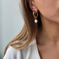 Gold vintage pearl hoop earrings, dangle drop pearl hoops, gold boho earrings, unique gold dangle drop earrings for women, pearl drop hoops