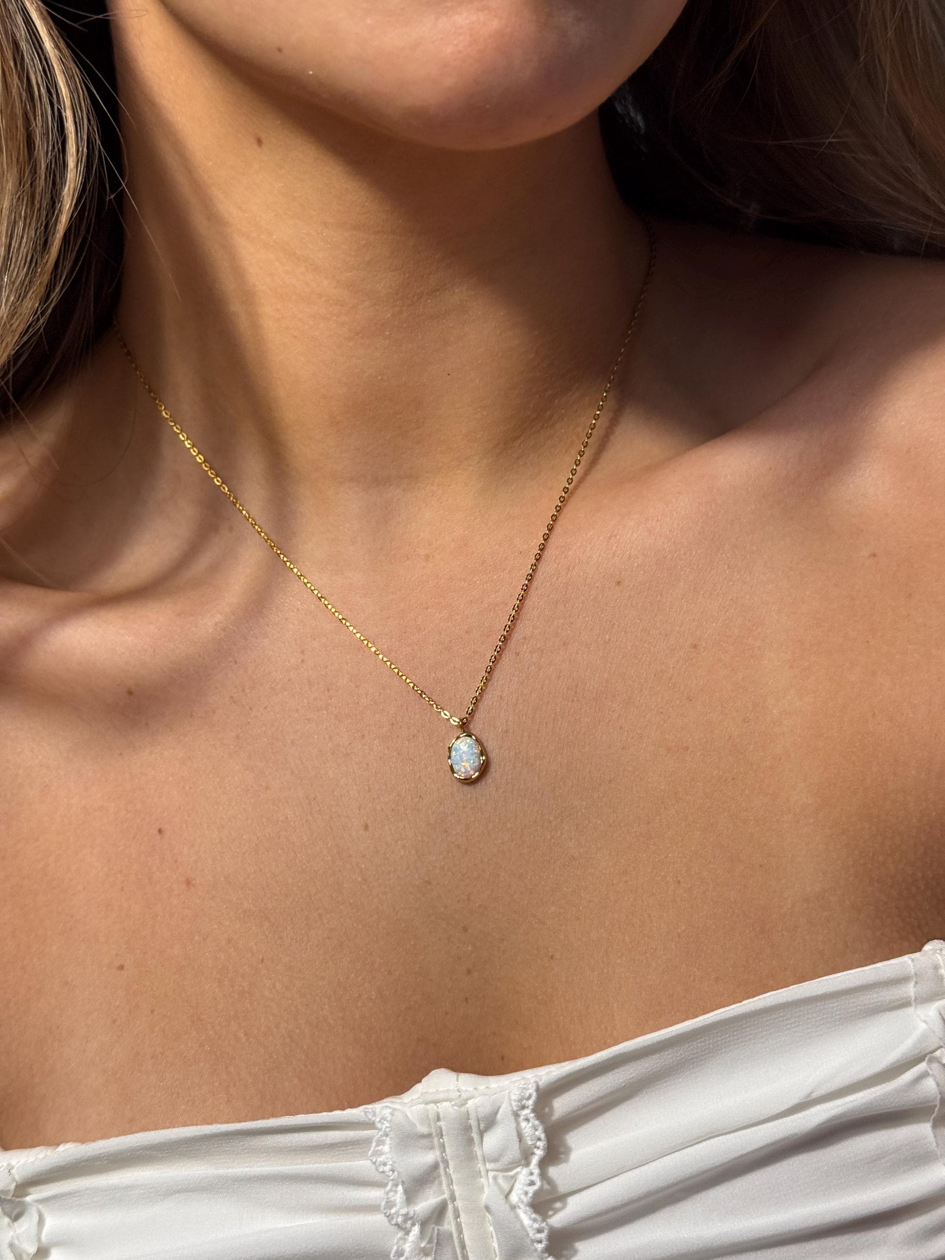 Gold Opal necklace, gift for her, birthstone jewelry, moonstone necklace, gemstone necklace for women, gifts for her, anniversary gift