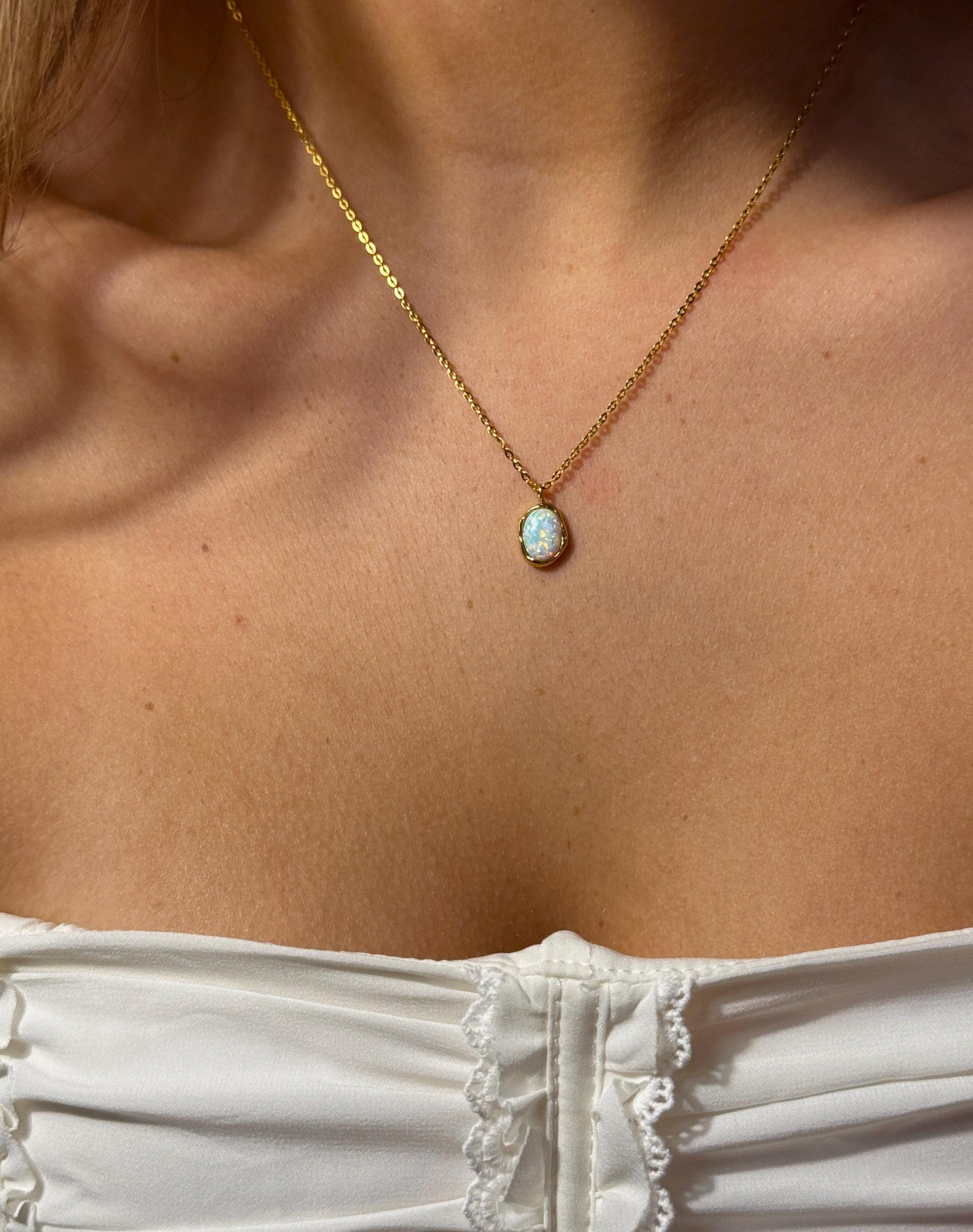 Gold Opal necklace, gift for her, birthstone jewelry, moonstone necklace, gemstone necklace for women, gifts for her, anniversary gift