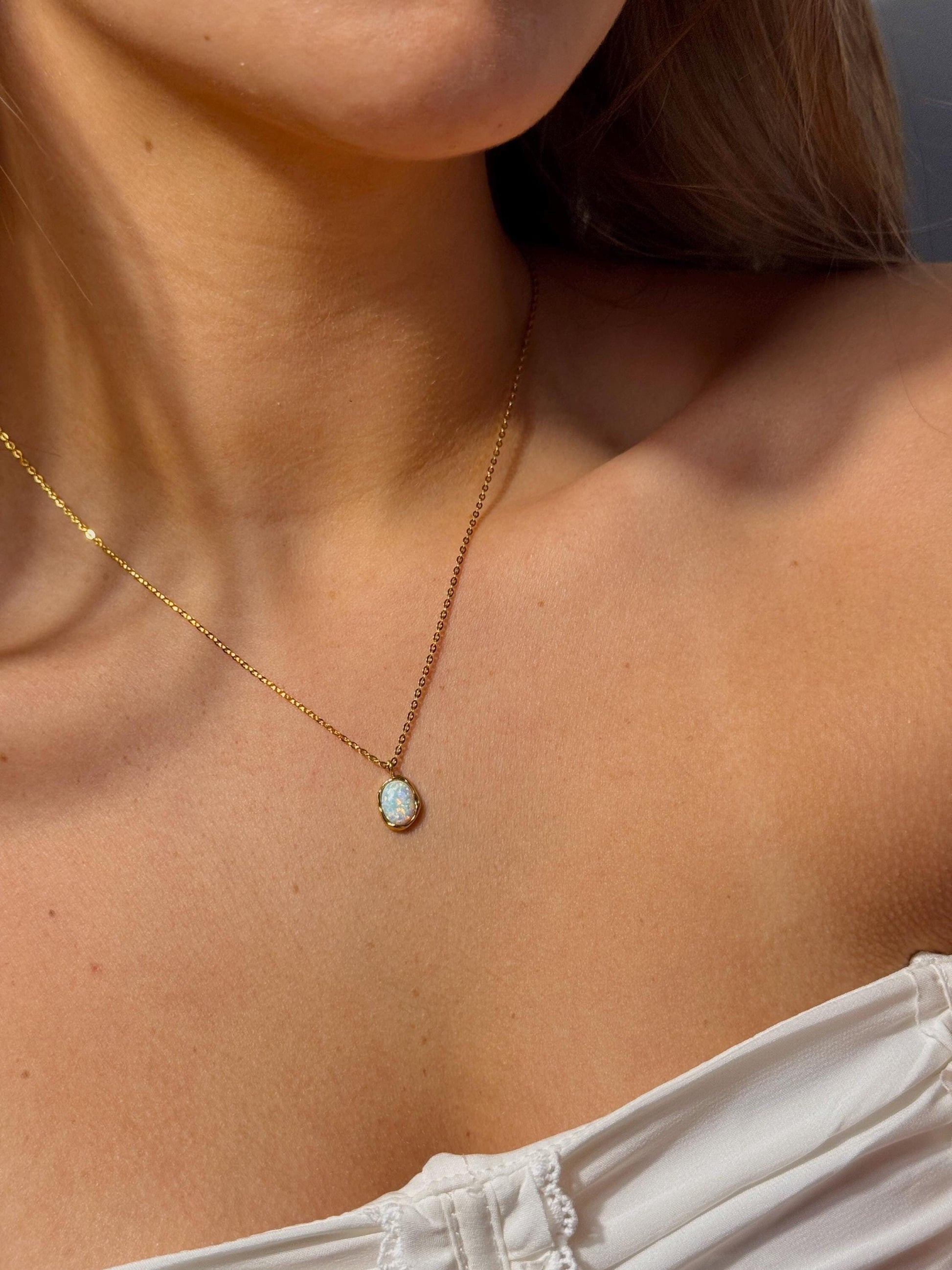 Gold Opal necklace, gift for her, birthstone jewelry, moonstone necklace, gemstone necklace for women, gifts for her, anniversary gift