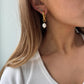 Gold vintage pearl hoop earrings, dangle drop pearl hoops, gold boho earrings, unique gold dangle drop earrings for women, pearl drop hoops