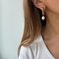 Gold vintage pearl hoop earrings, dangle drop pearl hoops, gold boho earrings, unique gold dangle drop earrings for women, pearl drop hoops