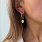 Gold vintage pearl hoop earrings, dangle drop pearl hoops, gold boho earrings, unique gold dangle drop earrings for women, pearl drop hoops