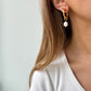 Gold vintage pearl hoop earrings, dangle drop pearl hoops, gold boho earrings, unique gold dangle drop earrings for women, pearl drop hoops