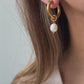 Gold vintage pearl hoop earrings, dangle drop pearl hoops, gold boho earrings, unique gold dangle drop earrings for women, pearl drop hoops