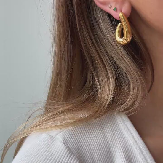 Unique Gold Earrings for women, vintage gold open hoops, irregular gold hoops, minimal earrings, gift for her, chunky statement gold earring