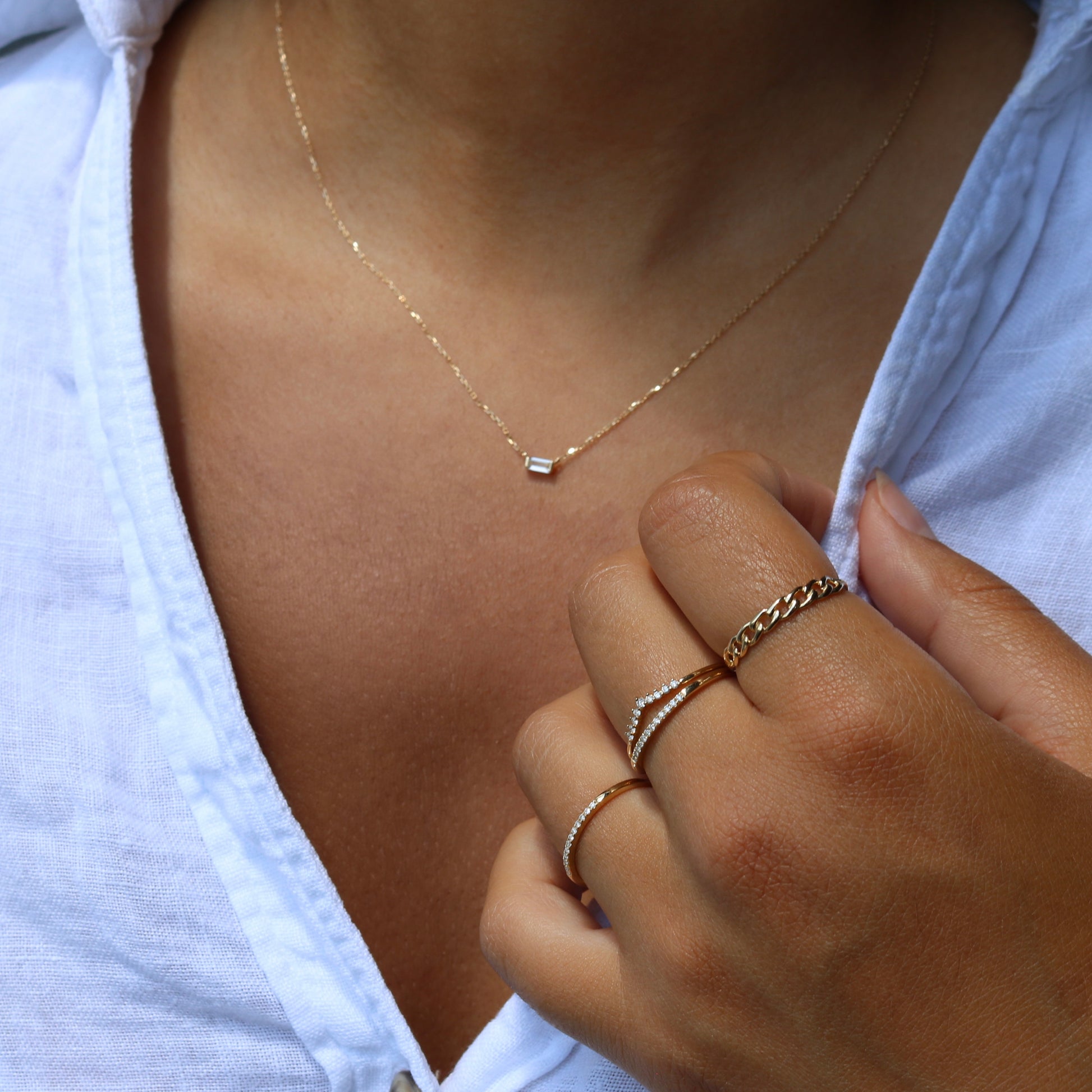 solid gold necklace white topaz, 14k dainty necklace, 14k dainty ring, 14k dainty diamond ring