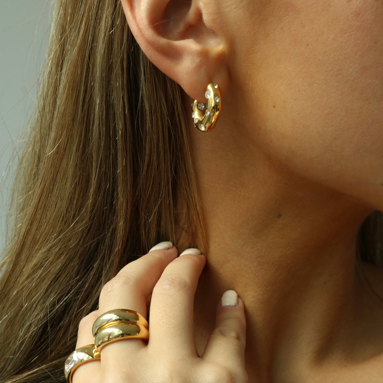 Gold Chunky Studded Hoops