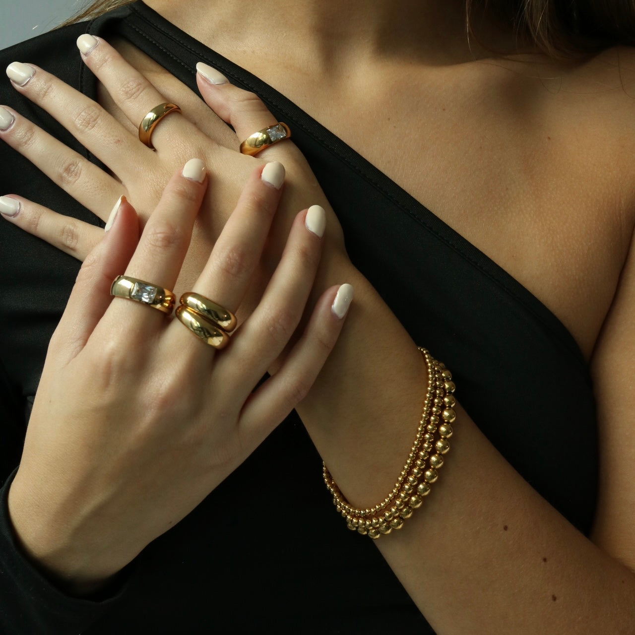 gold crystal sparkle ring on model