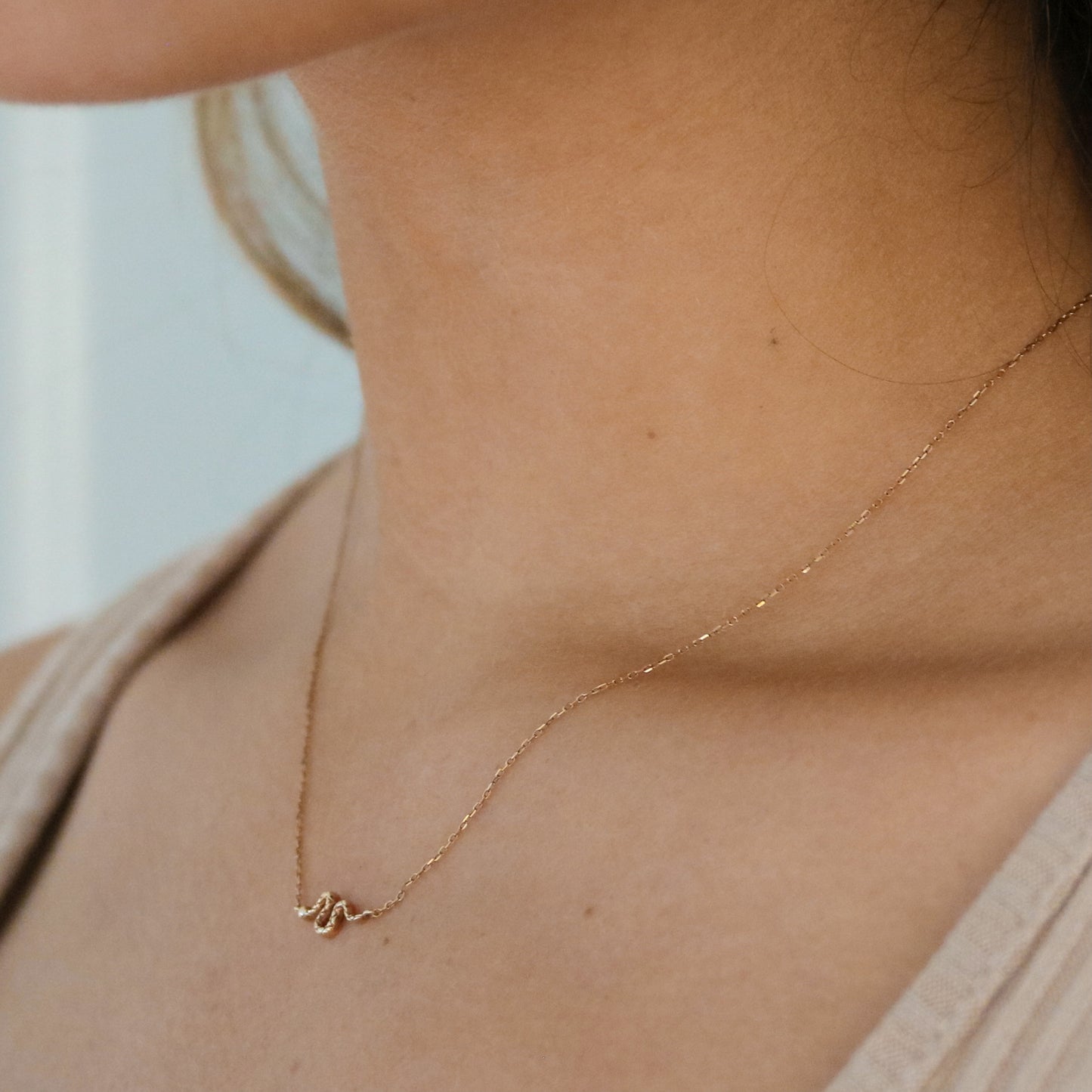 gold serpentine necklace, 14k gold serpentine necklace