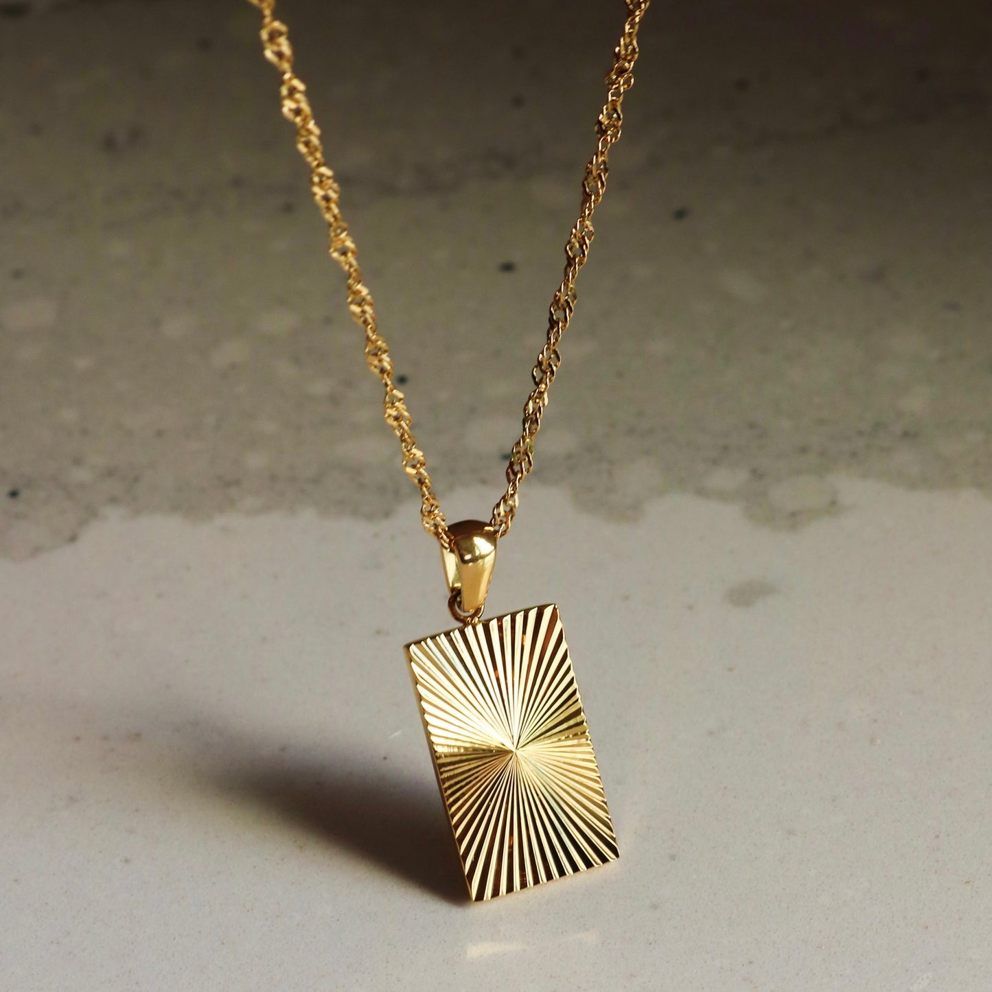 shiny gold necklace, gold great Gatsby necklace, gold square pendant