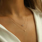 layered moonstone necklace and XO gold necklace