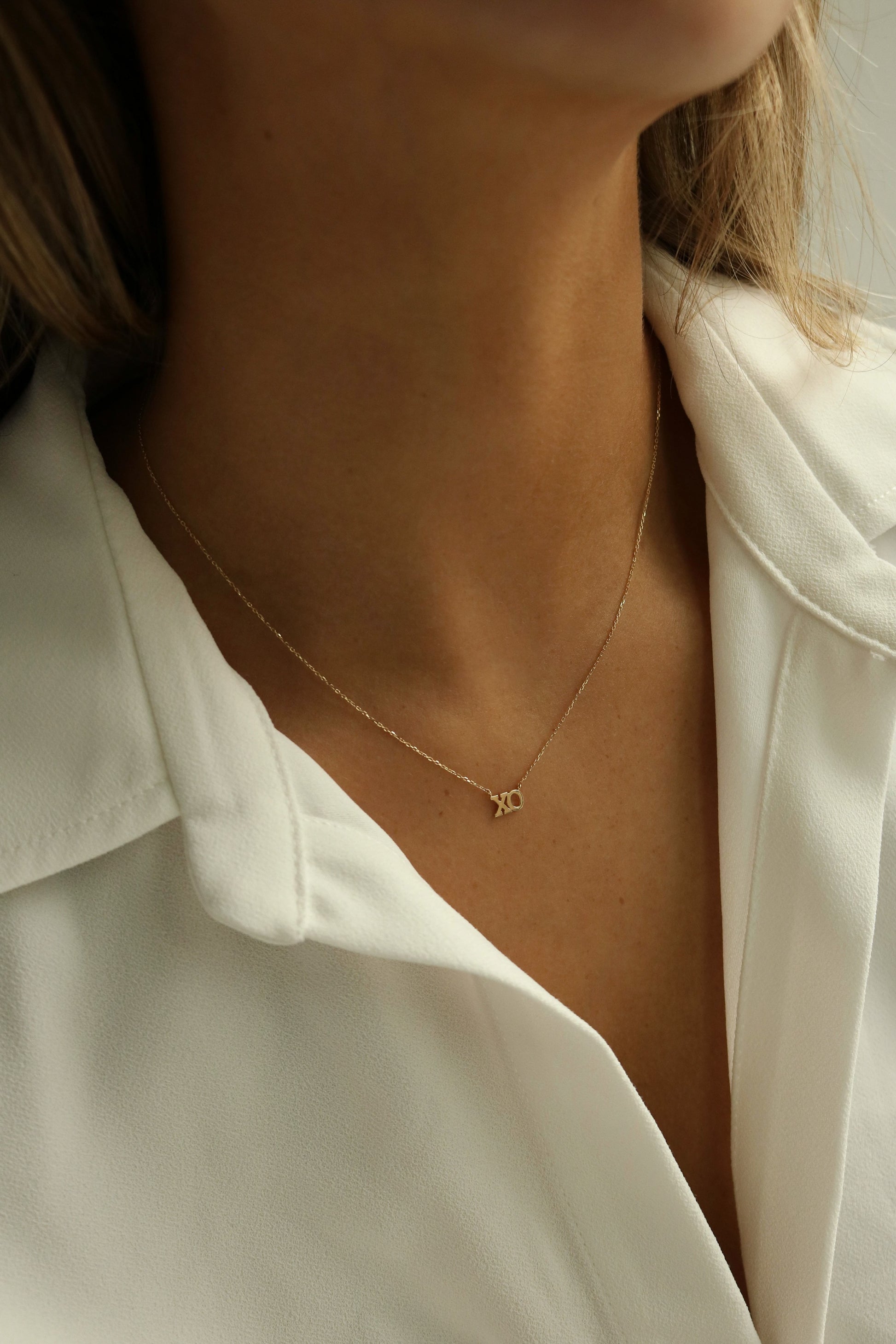 XO dainty necklace, 14k XOXO necklace, real gold love necklace