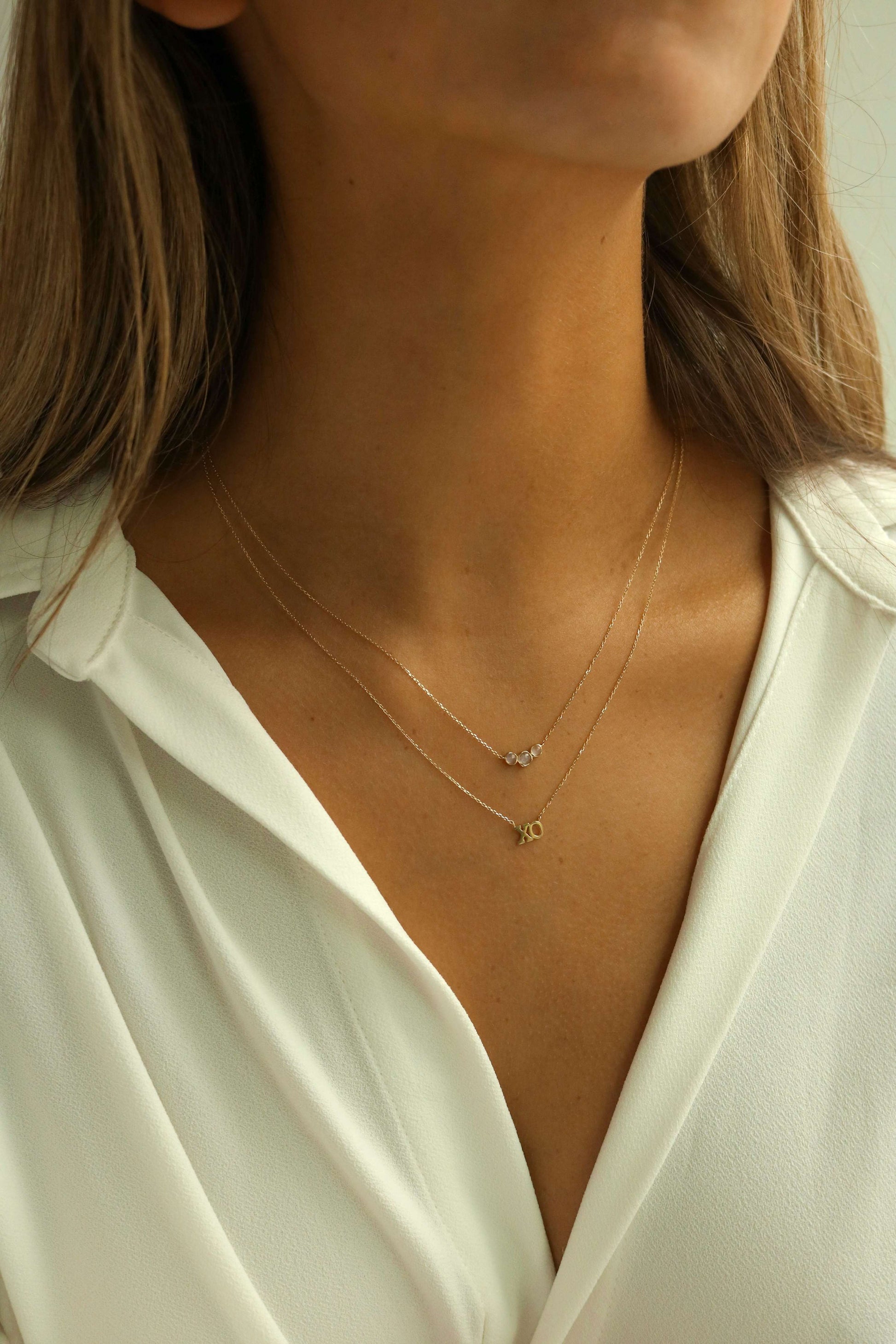 layered 14k gold necklace made with moonstone