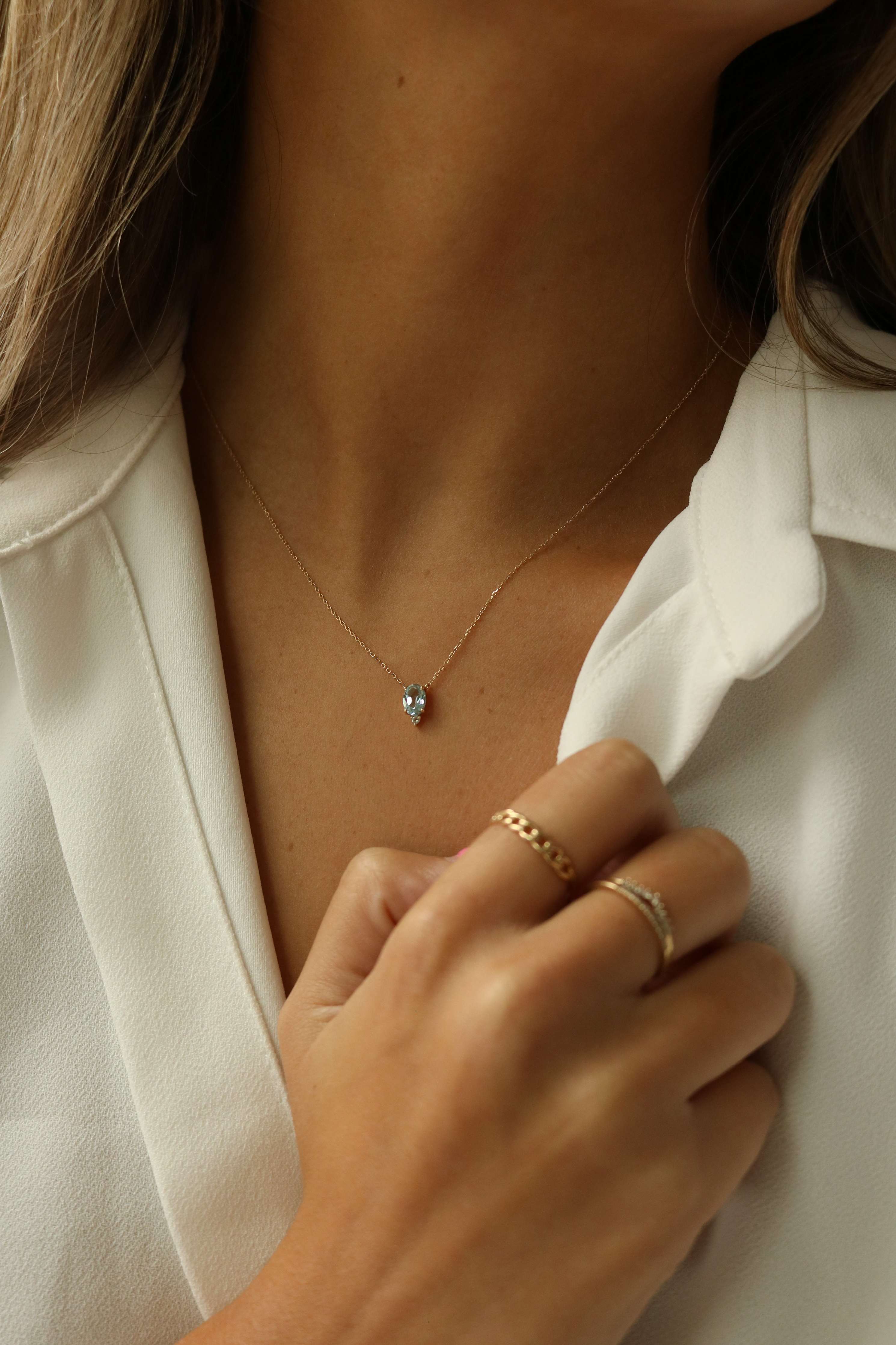 14K Diamond & Round White Topaz Necklace - Lulu Designs Jewelry