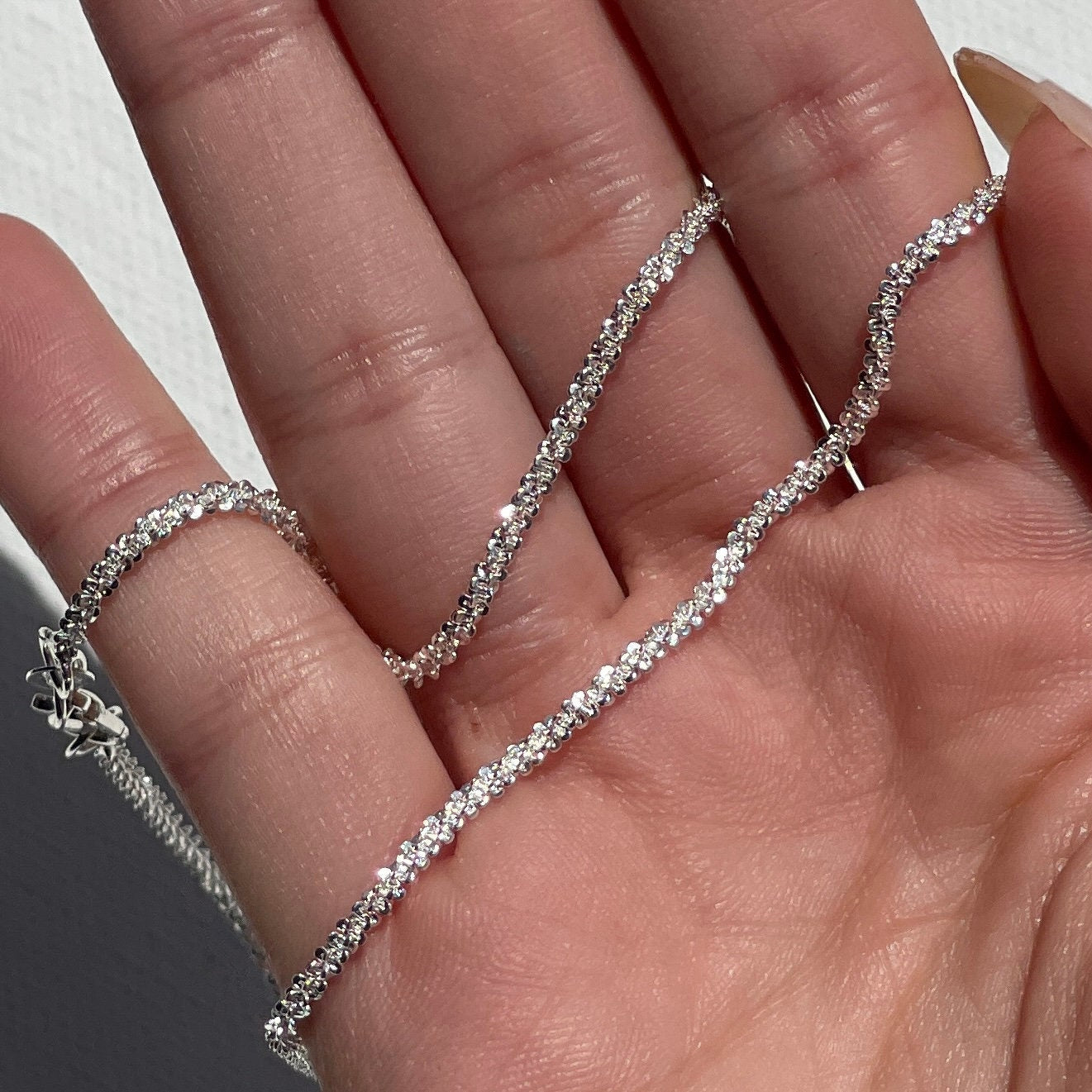 925 Sterling Silver chain glitter necklace, twisted chain, diamond cut chain, womens silver chain, sterling silver necklace, sterling chain