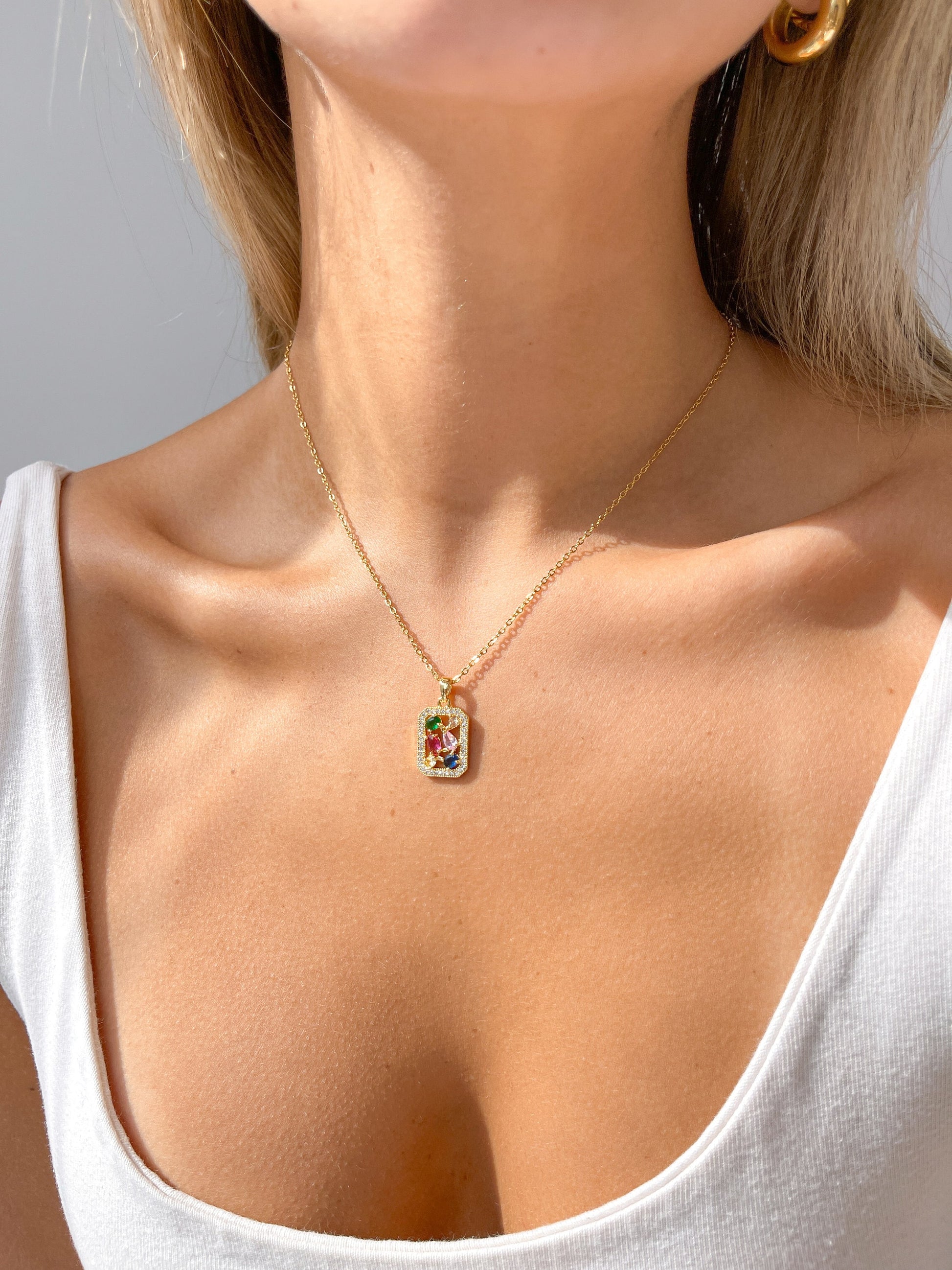 Irregular Gemstone Necklace, colorful stone necklace, minimalist square pendant, square gold pendant, pendant necklace layering, gemstone