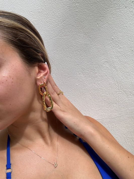 Chunky gold earrings, dangle earrings gold boho, chunky gold hammered vintage earrings, dangle drop gold earrings, statement earrings large